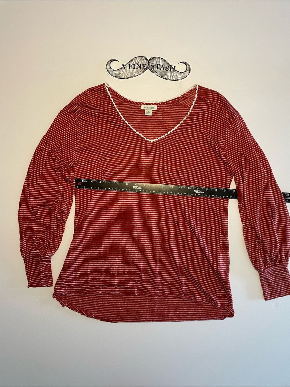 Sundance Red & White Striped V-Neck Long Sleeve Top